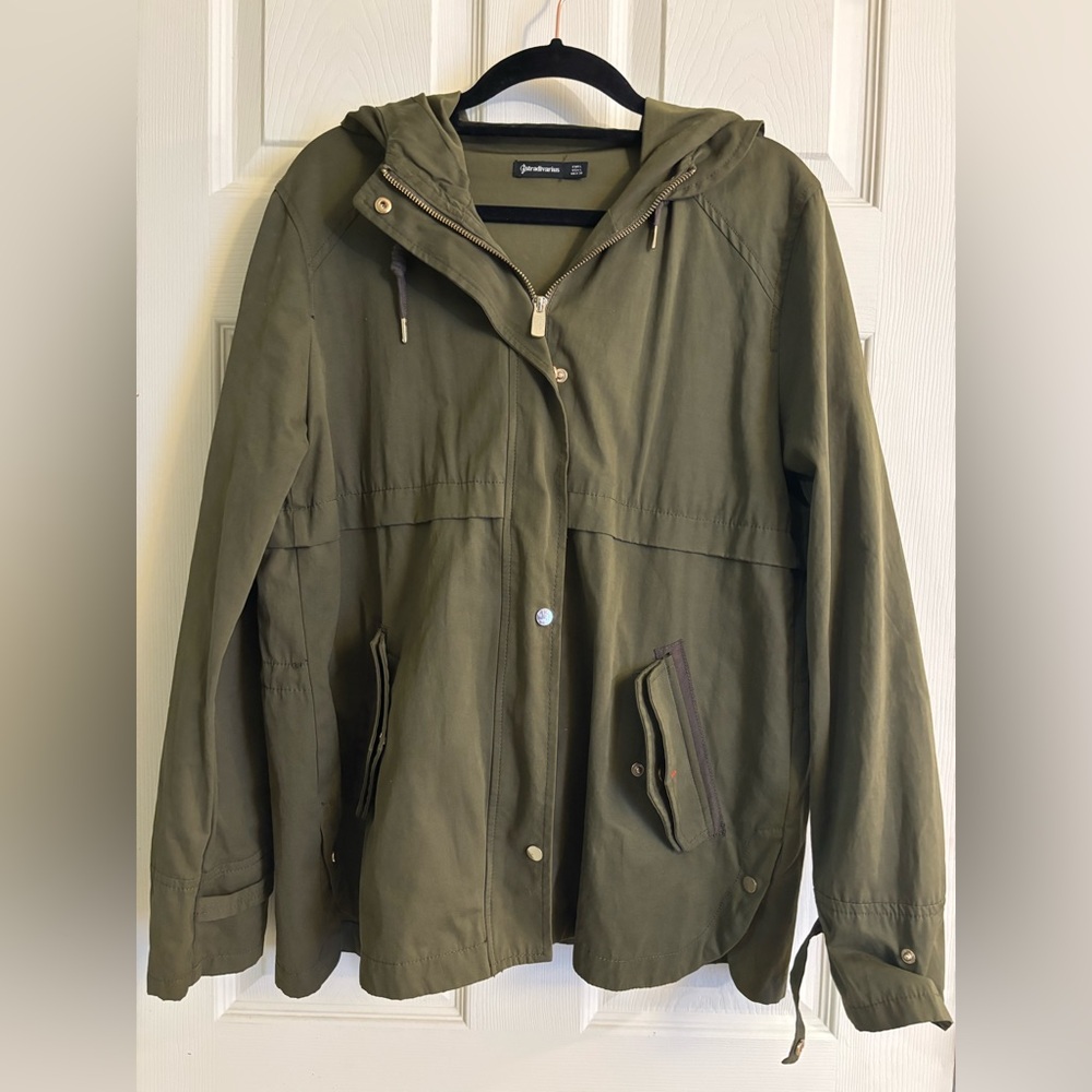Stradivarius Olive Green Utility Full Zip Jacket